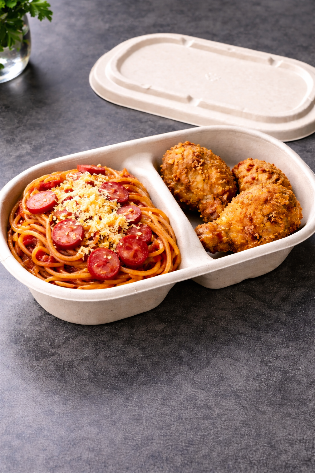 Oval Bowl with Lid (850ml) 2-Compartment